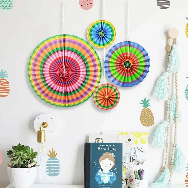 Multi-Colored Paper Fan Set - Pk 4