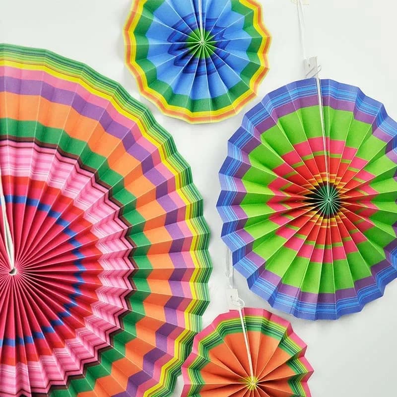 Multi-Colored Paper Fan Set - Pk 4
