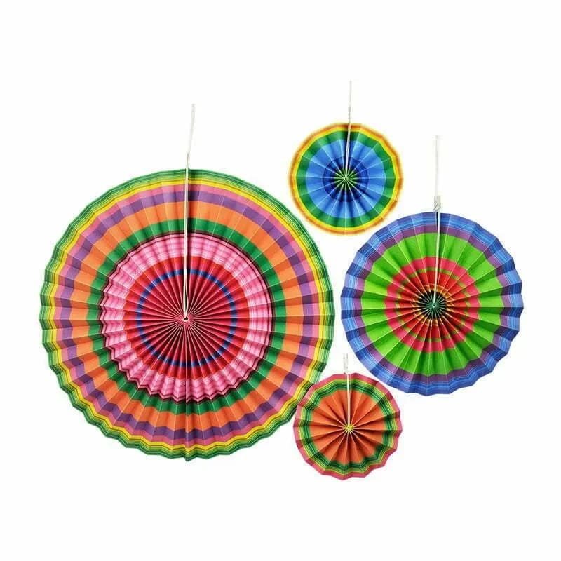 Multi-Colored Paper Fan Set - Pk 4