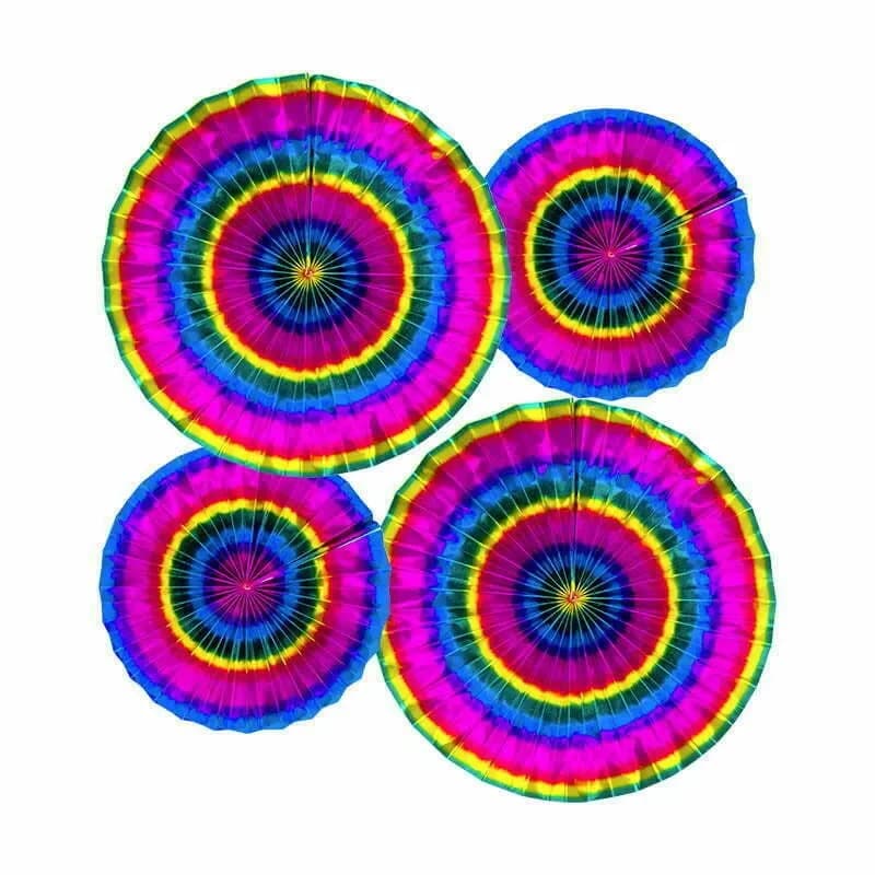 4 Rainbow Foil Paper Fan Set