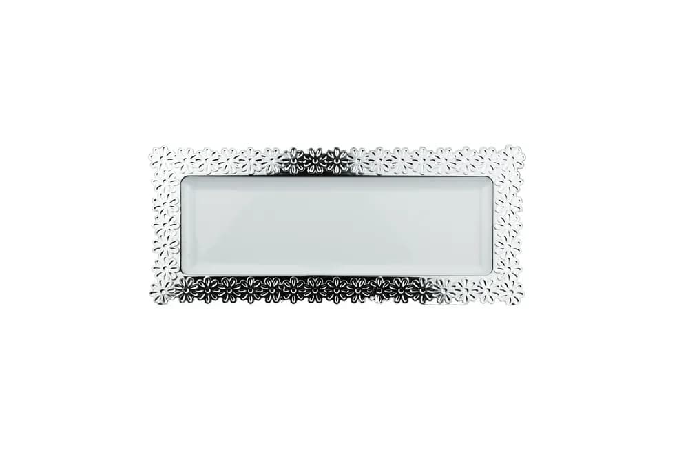 Silver Rim Plastic Serving Platter (40 x 22 cm)