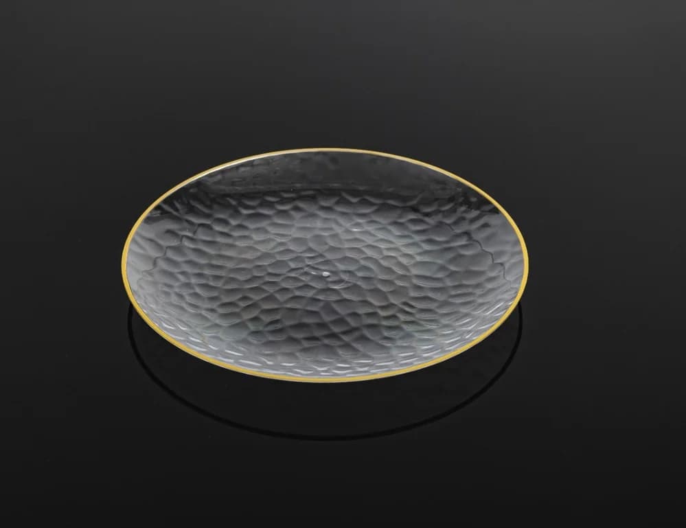 Heavy Duty Clear Dimple Plate with Gold Rim (23 cm) – Pk 10