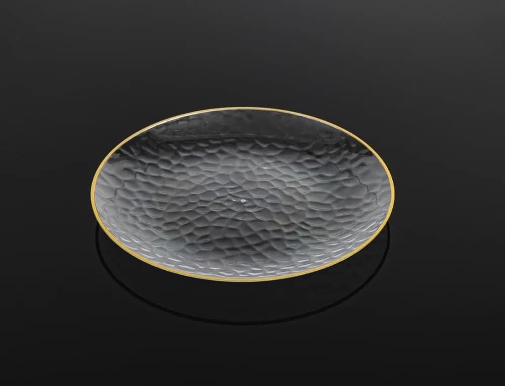 Heavy Duty Clear Dimple Plates Gold Rim (180mm) – Pk 10