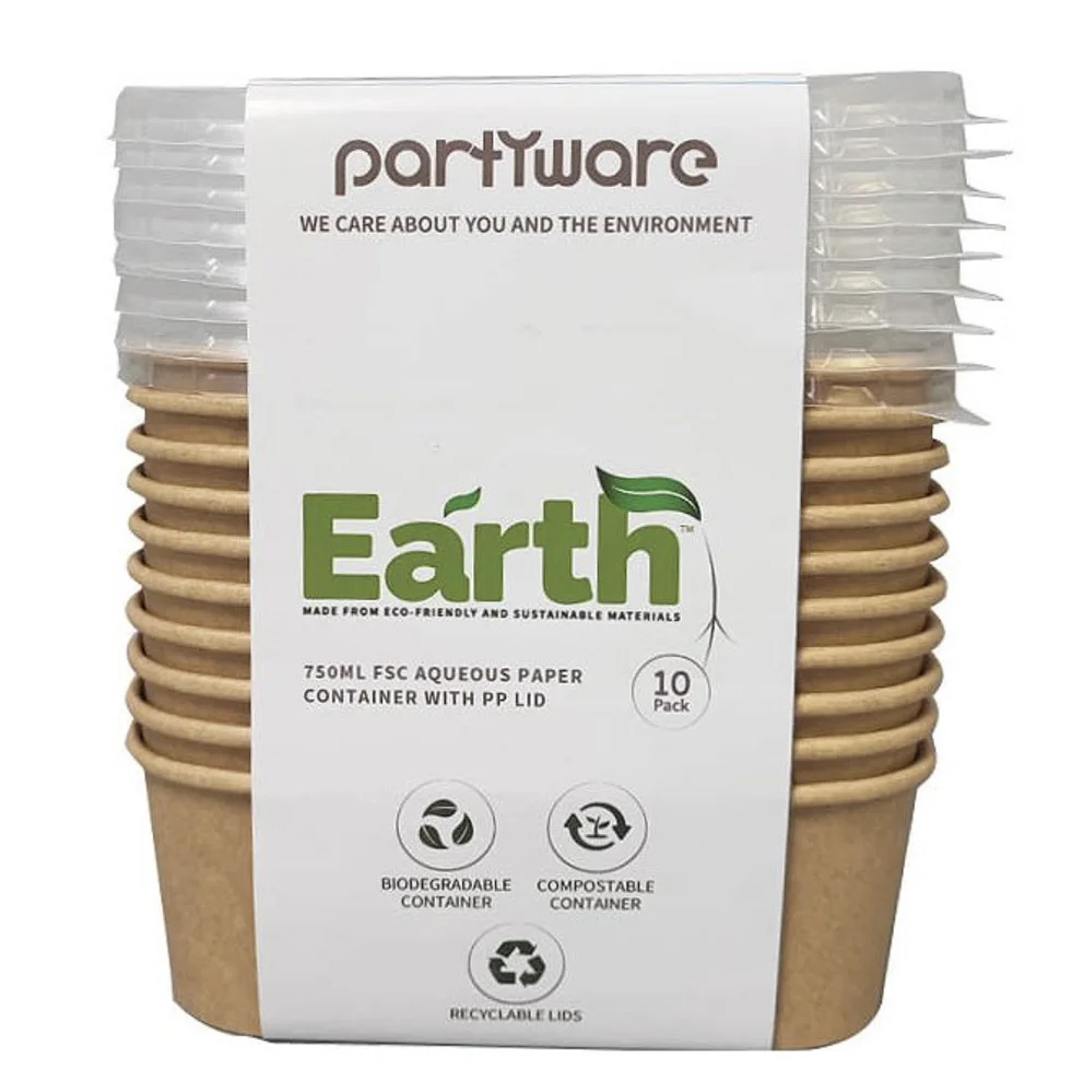 750ml Natural Rectangular Containers w/ PP Lid – Pk 10
