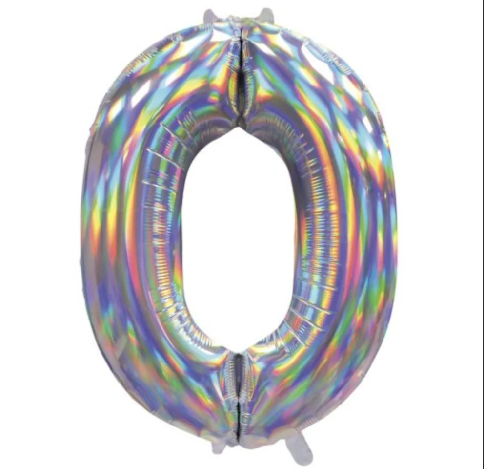 Iridescent Silver Number 0 Foil Balloon (86cm)