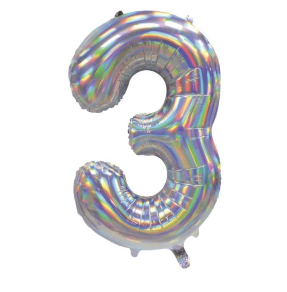 Iridescent Silver Number 3 Foil Balloon (86 cm)