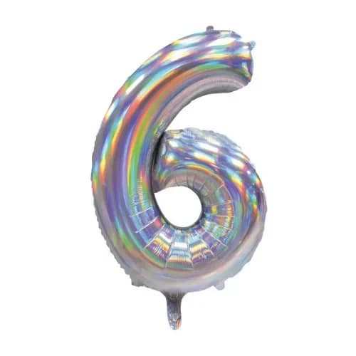 Iridescent Silver Number 6 Foil Balloon (86cm)