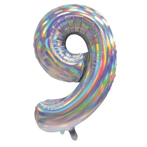 Iridescent Silver Number 9 Foil Balloon (86cm)