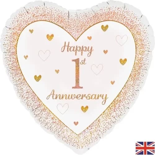Rose Gold 1st Anniversary Heart Foil Balloon (45 cm)