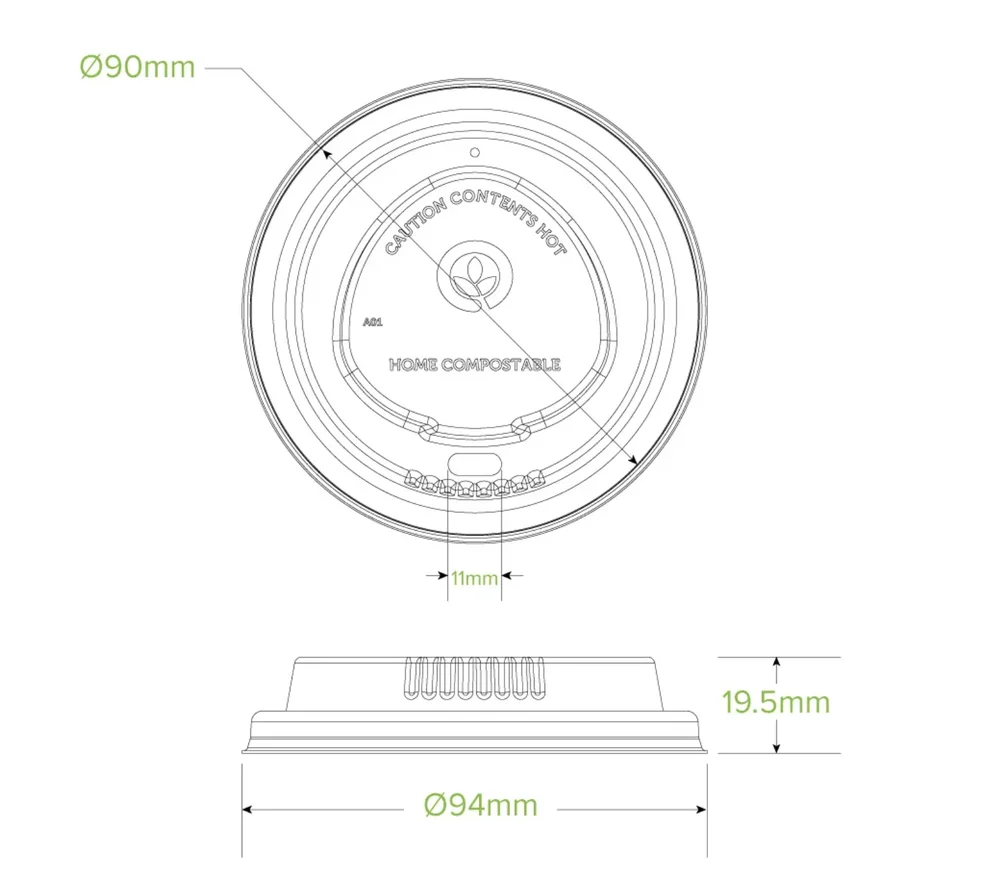 90mm White Plant Fibre BioCup Lid - Pk 1000