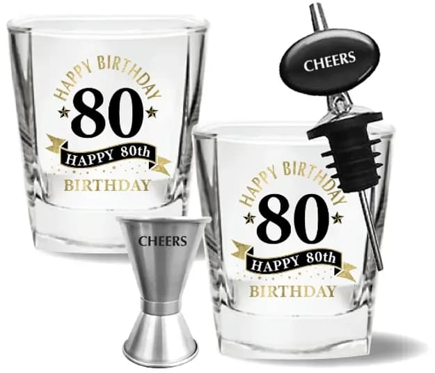 80th Birthday Spirit Glass Set – Pk 4