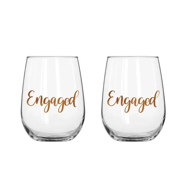 Engaged Stemless Wine Glasses – Pk 2