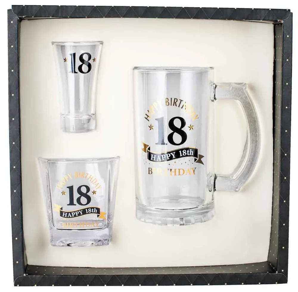 18th Birthday Stein Whisky Shot Set – Pk 3