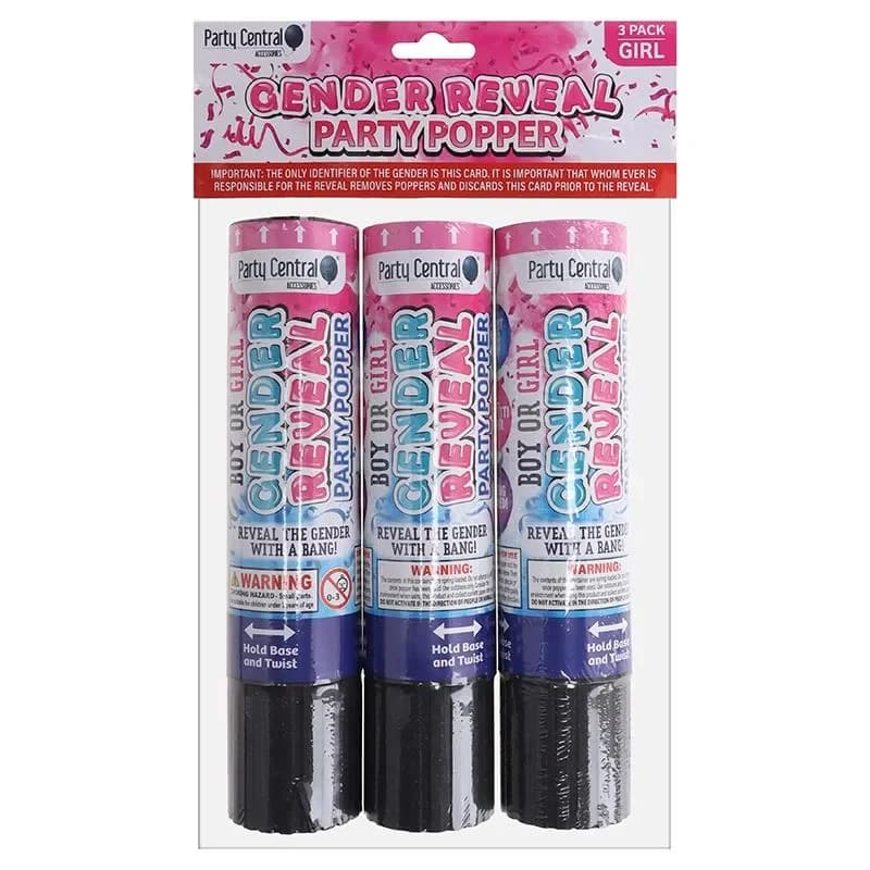 Gender Reveal Party Poppers (20cm) - Pk3