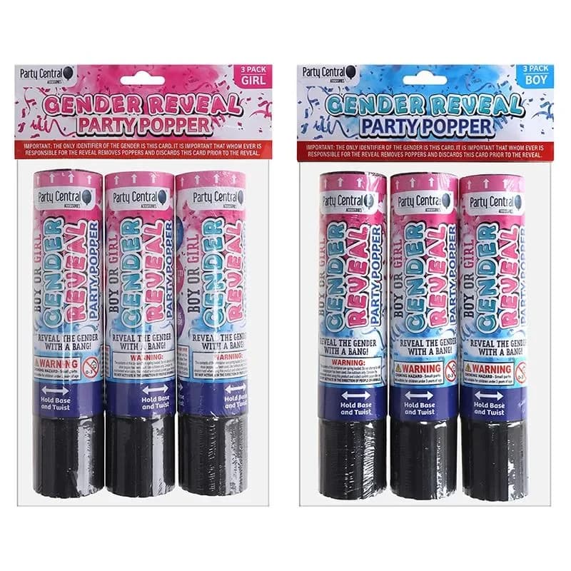 Gender Reveal Party Poppers (20cm) - Pk3