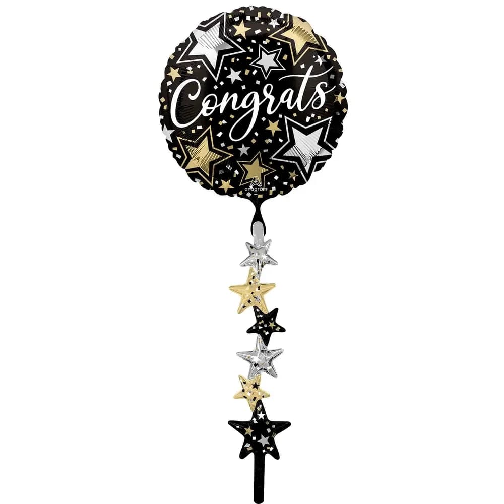 Congrats Balloon Tail –(Black/Silver)