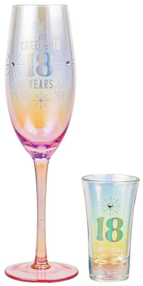 18th Champagne & Shot Glass Gift Set Holographic