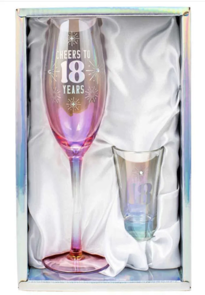 18th Champagne & Shot Glass Gift Set Holographic