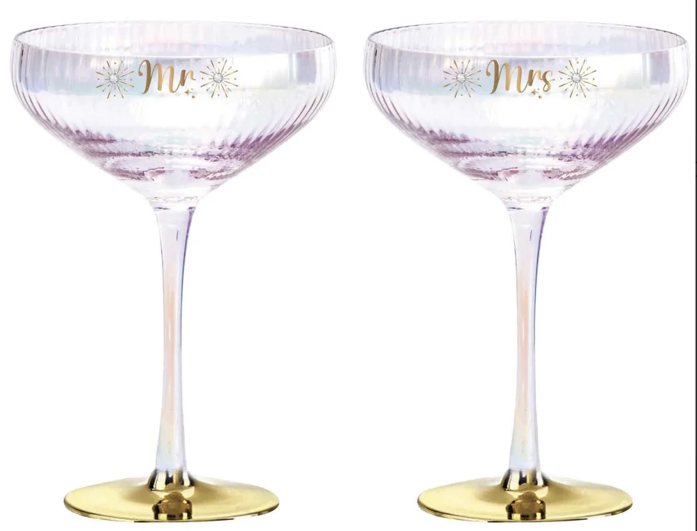 Mr & Mrs Holographic Coupe Glasses – Set of 2