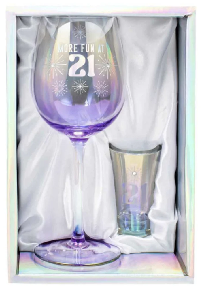 21st Holographic Wine & Shot Glass Gift Set