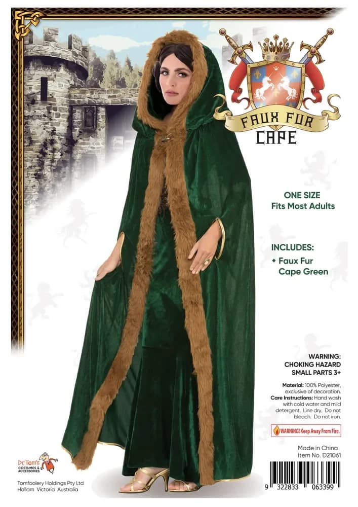 Green Cape with Faux Fur Trim