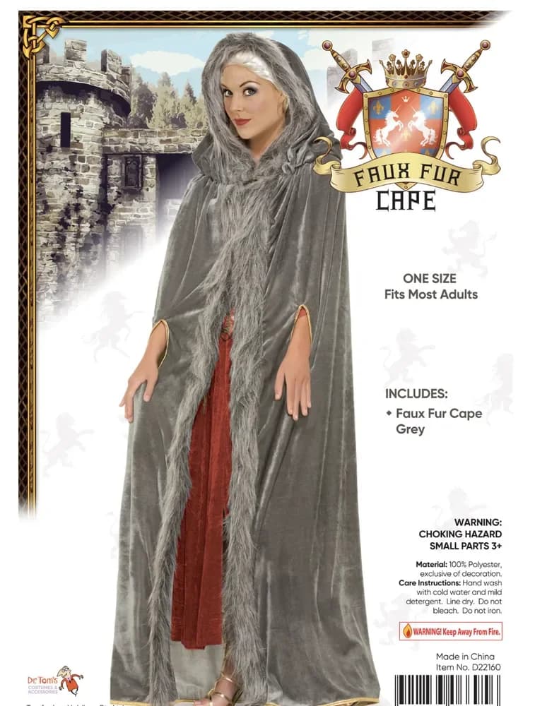 Grey/Gold Cape with Faux Fur Trim