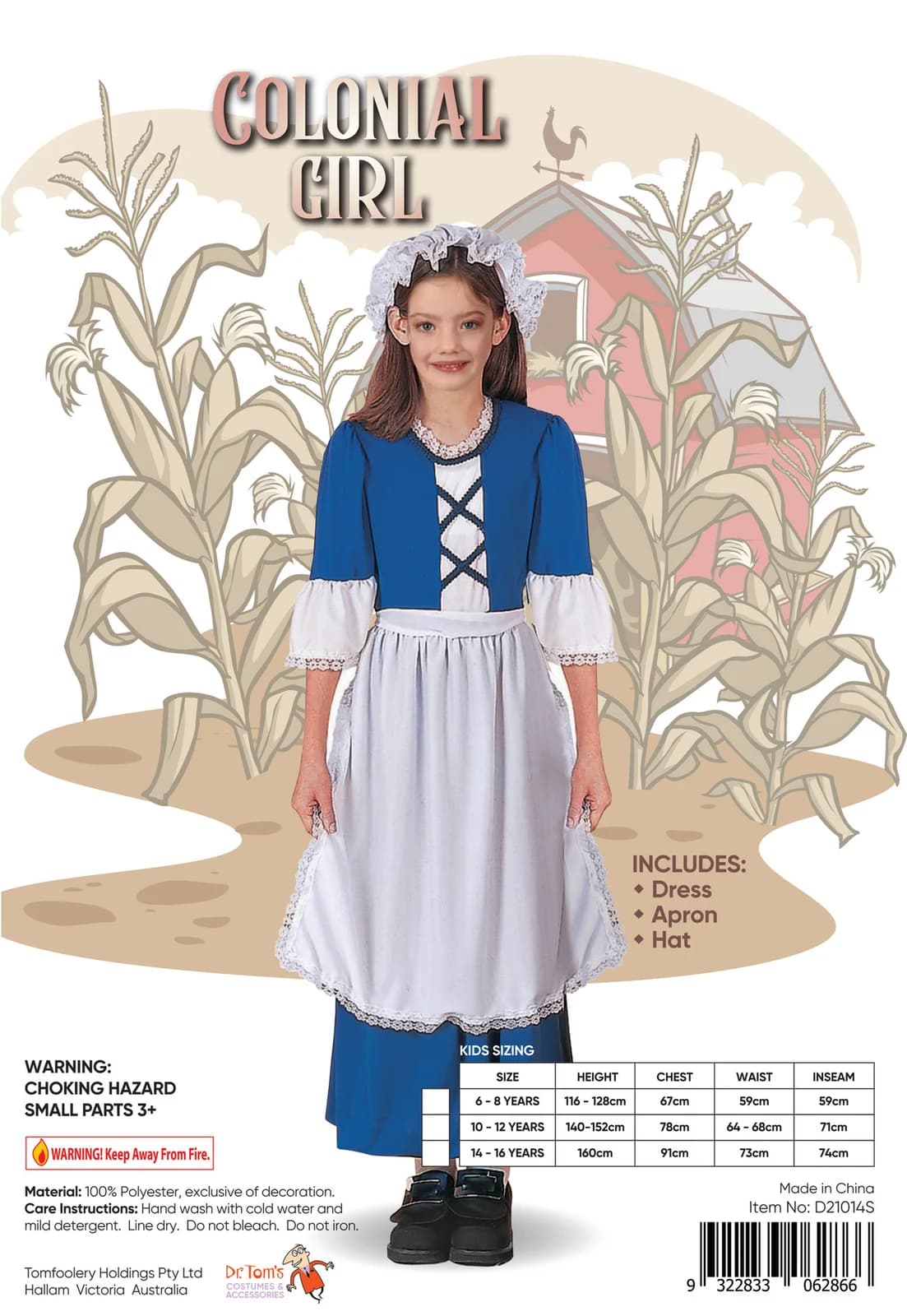 Kids Colonial Girl Costume, view 2