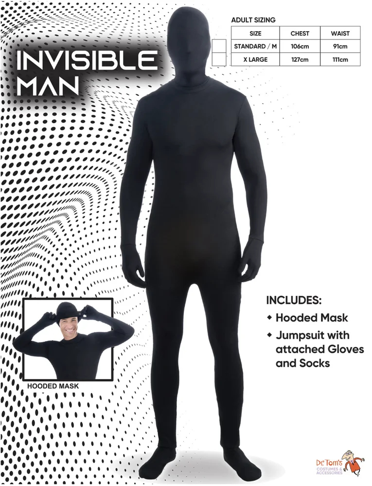 Invisible Man Costume – Adults Black XL