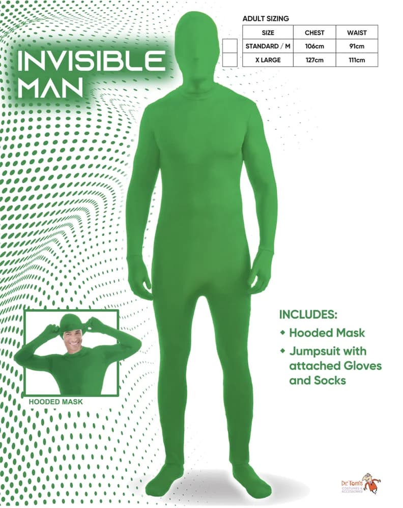 Invisible Man Green Costume – Adults XL