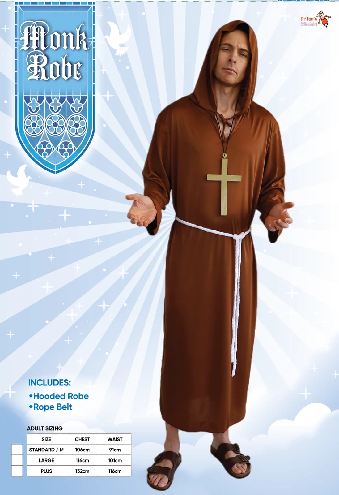 Adults Brown Monk Robe Costume, view 4