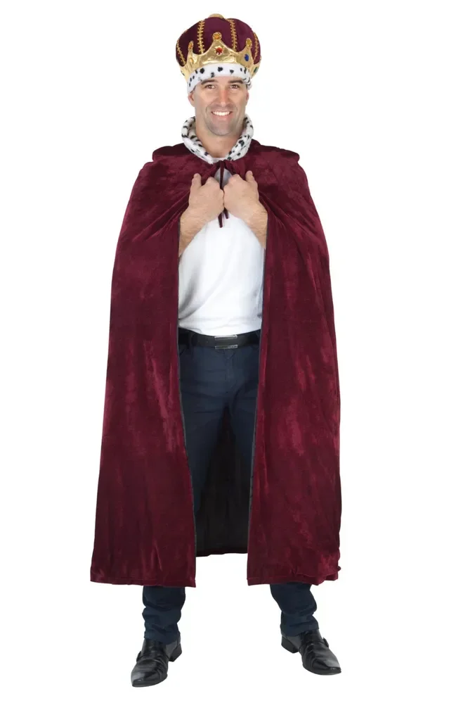 King's Cape – Burgundy with Snow Leopard Collar