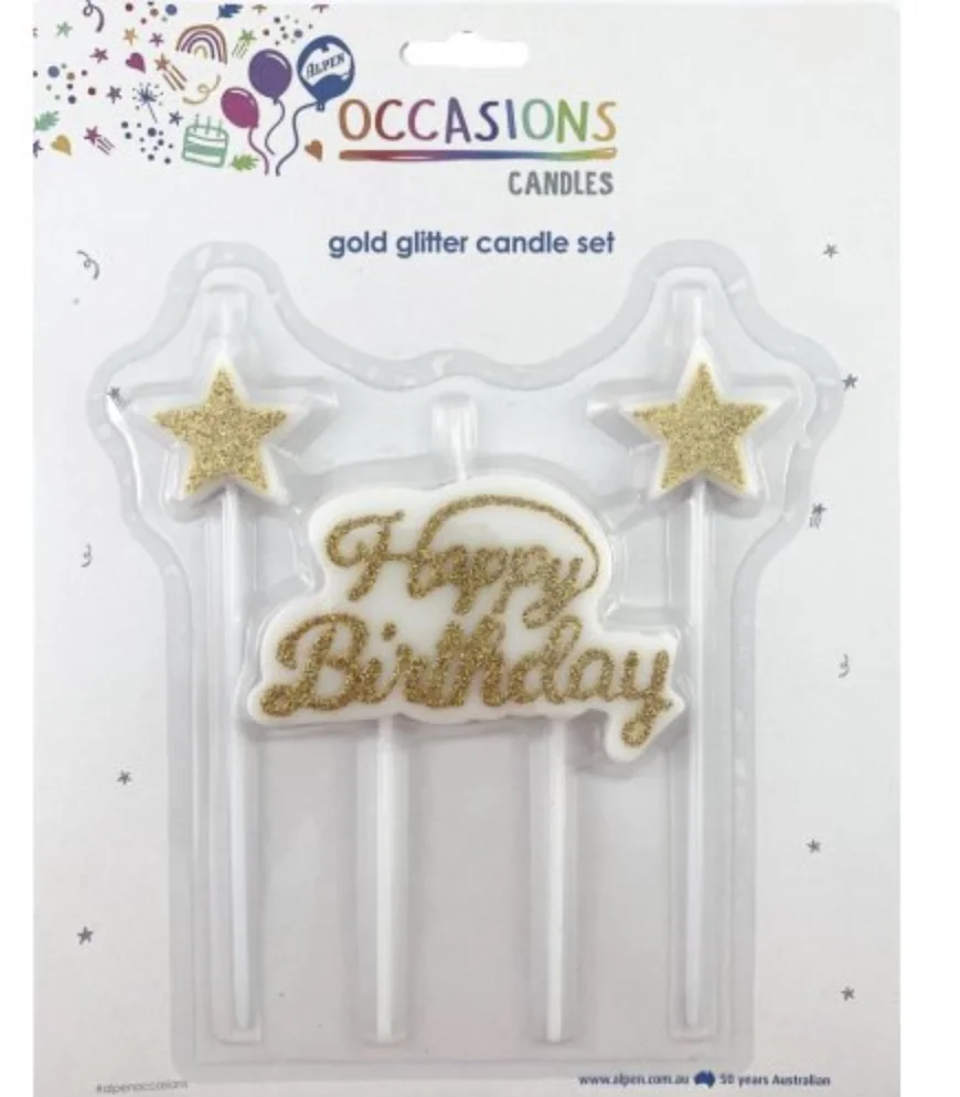 Happy Birthday Candle Plaque – Gold Glitter Set