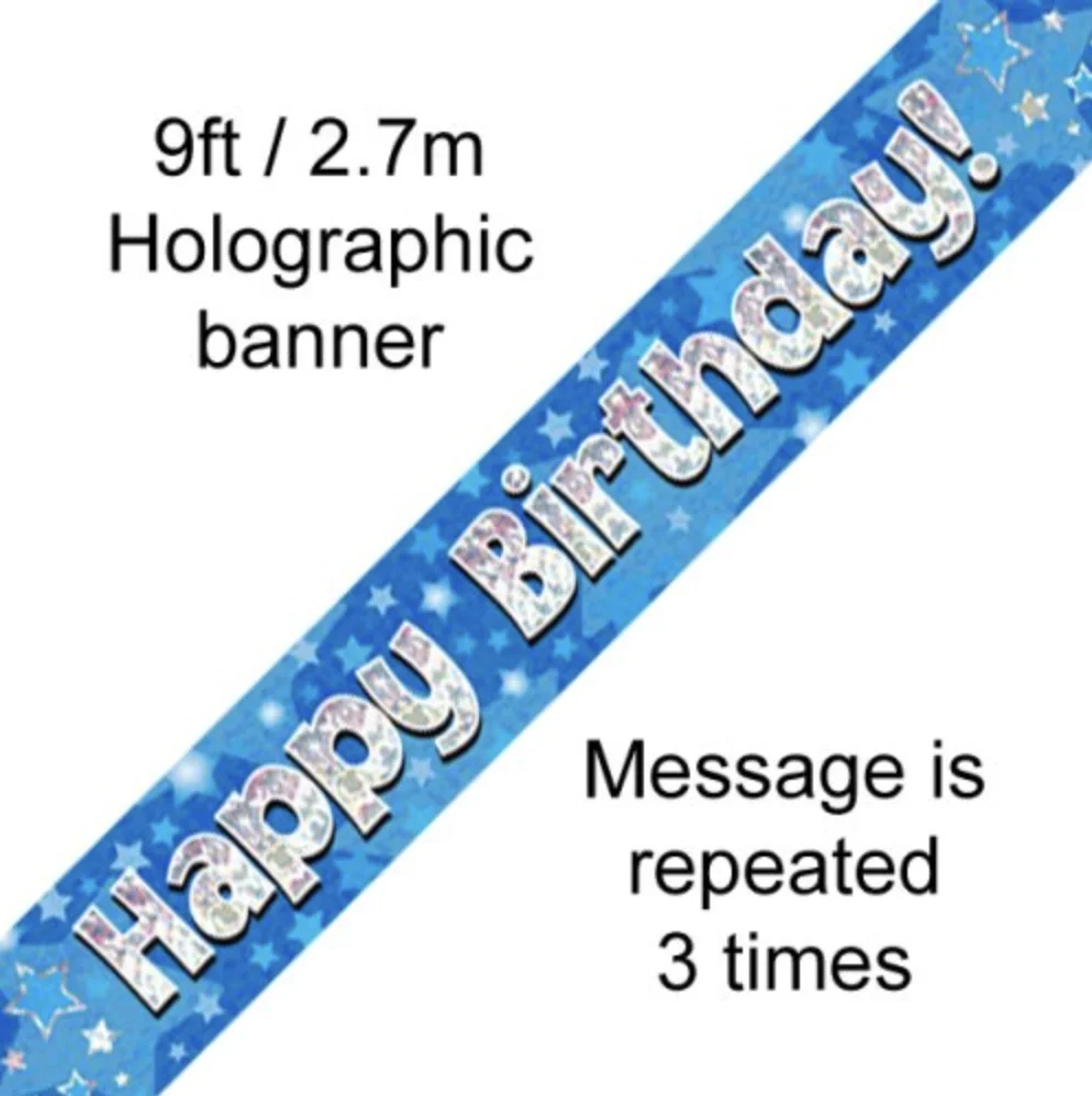 Blue Holographic Birthday Banner (270 cm)