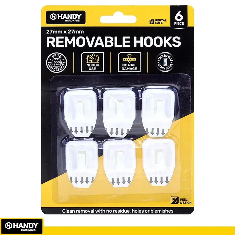 White Removable Square Hooks (2.7 cm) - Pk 6