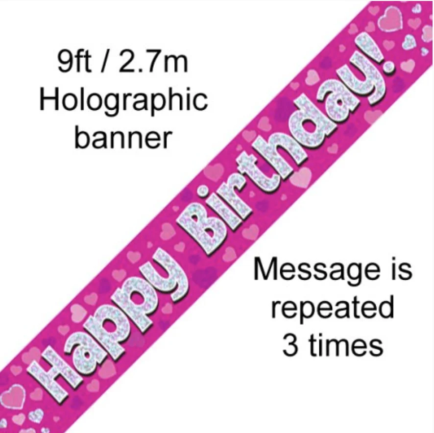 Holographic Pink Birthday Banner (270 cm)