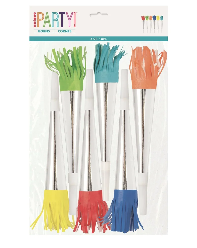 Foil Party Horns With Fringe – Pack Of 6