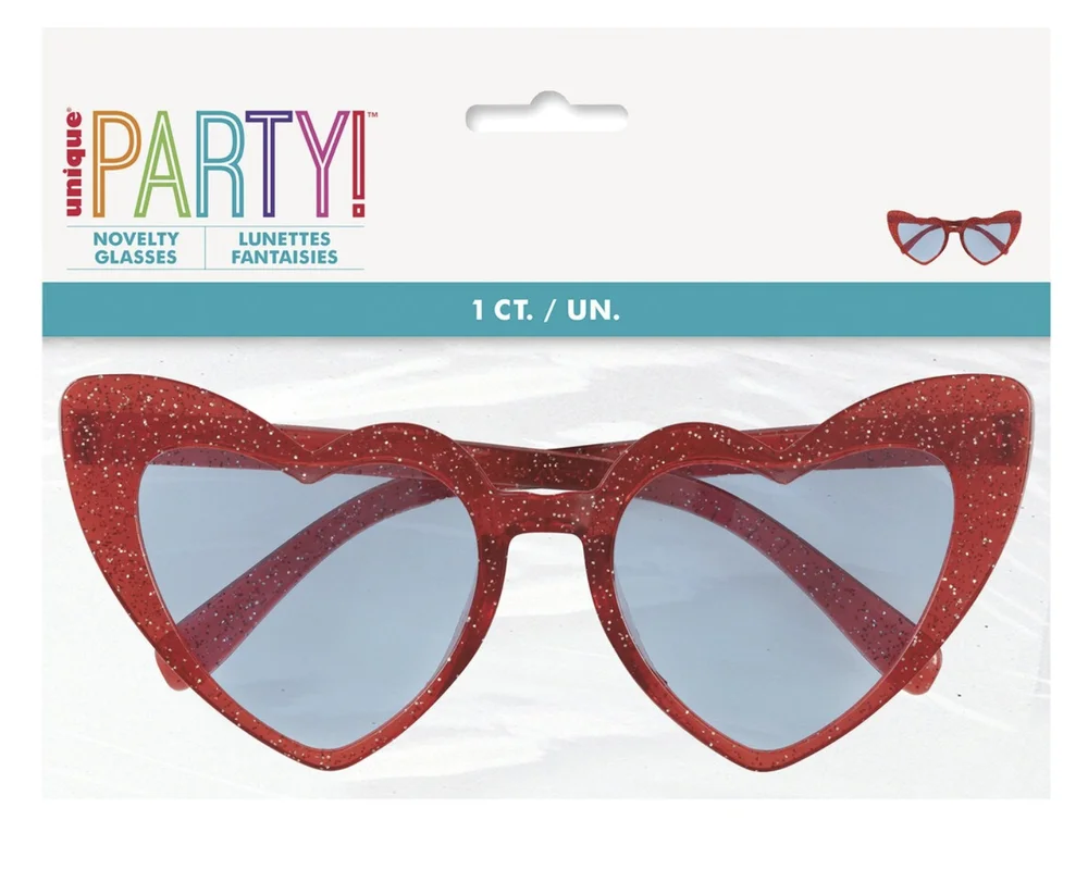 Heart Novelty Glasses – Red Glitter