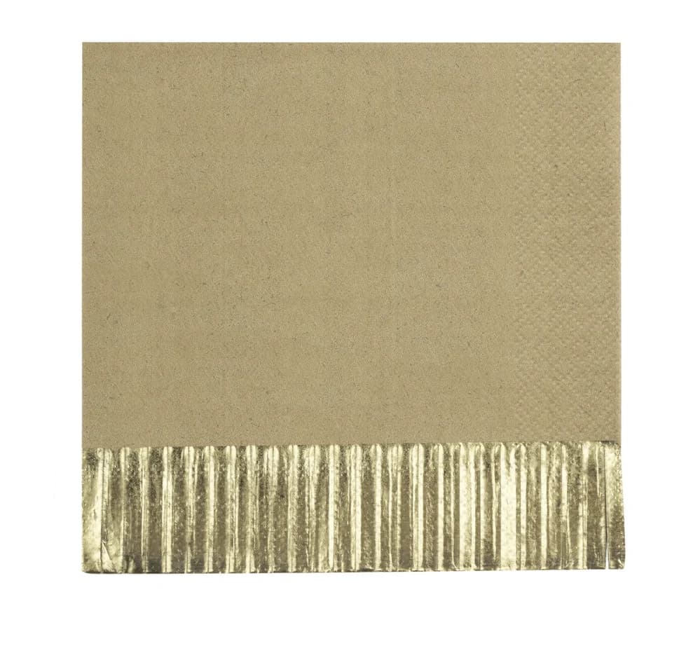Fringed Kraft Luncheon Napkins – Gold Trim (16)