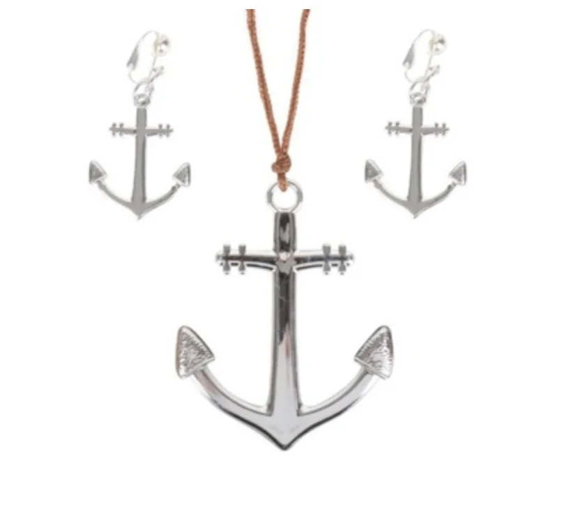 Anchor Necklace & Earrings - Silver