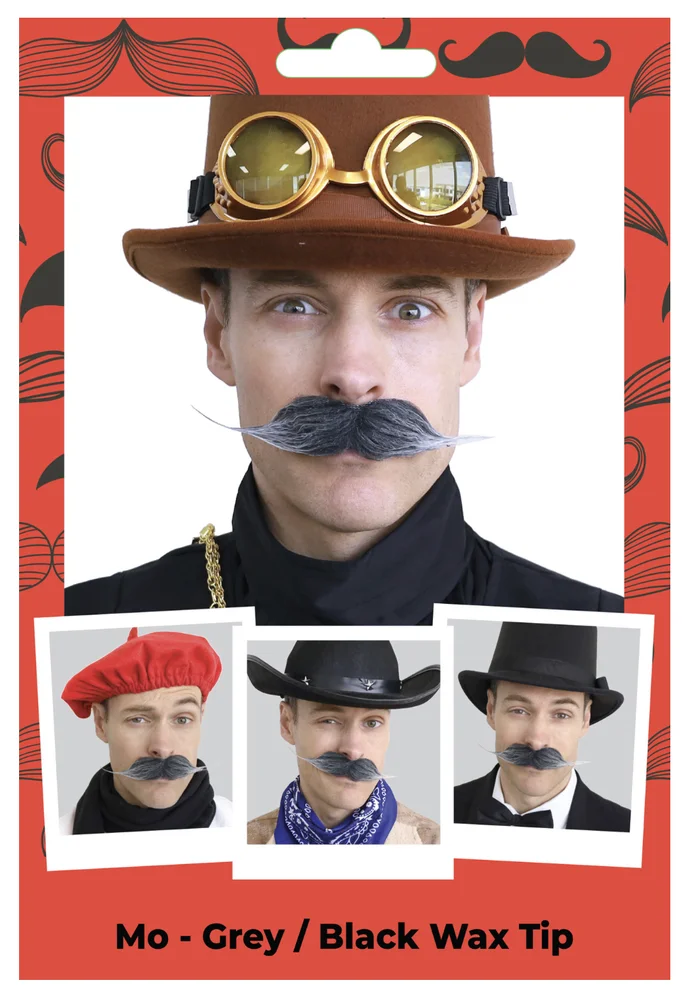 Moustache (Mo) – Grey/Black Wax Tip
