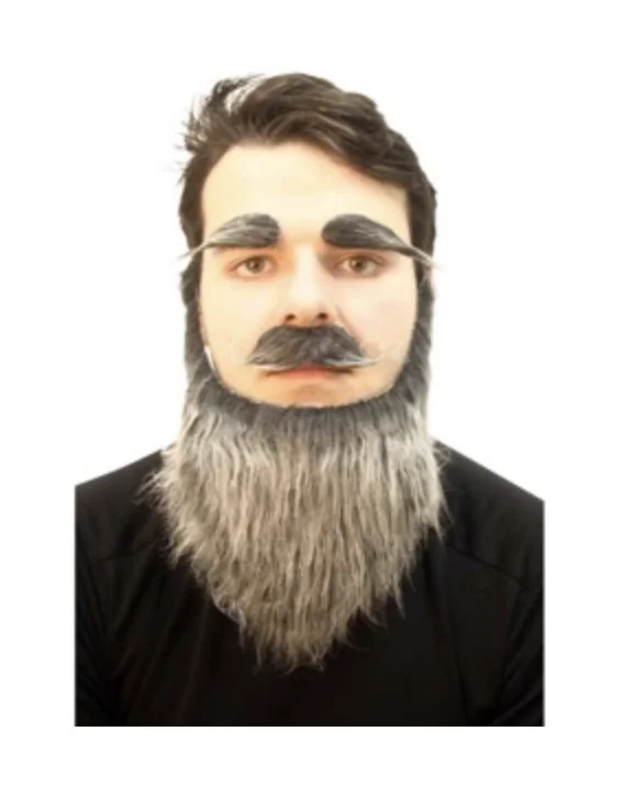 Moustache, Long Beard & Eyebrows Costume – Grey/Black