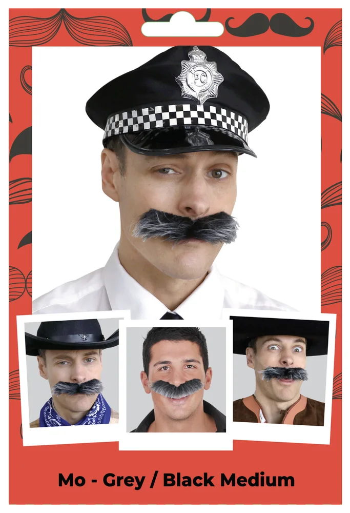 Mo Moustache Costume – Grey/Black Medium