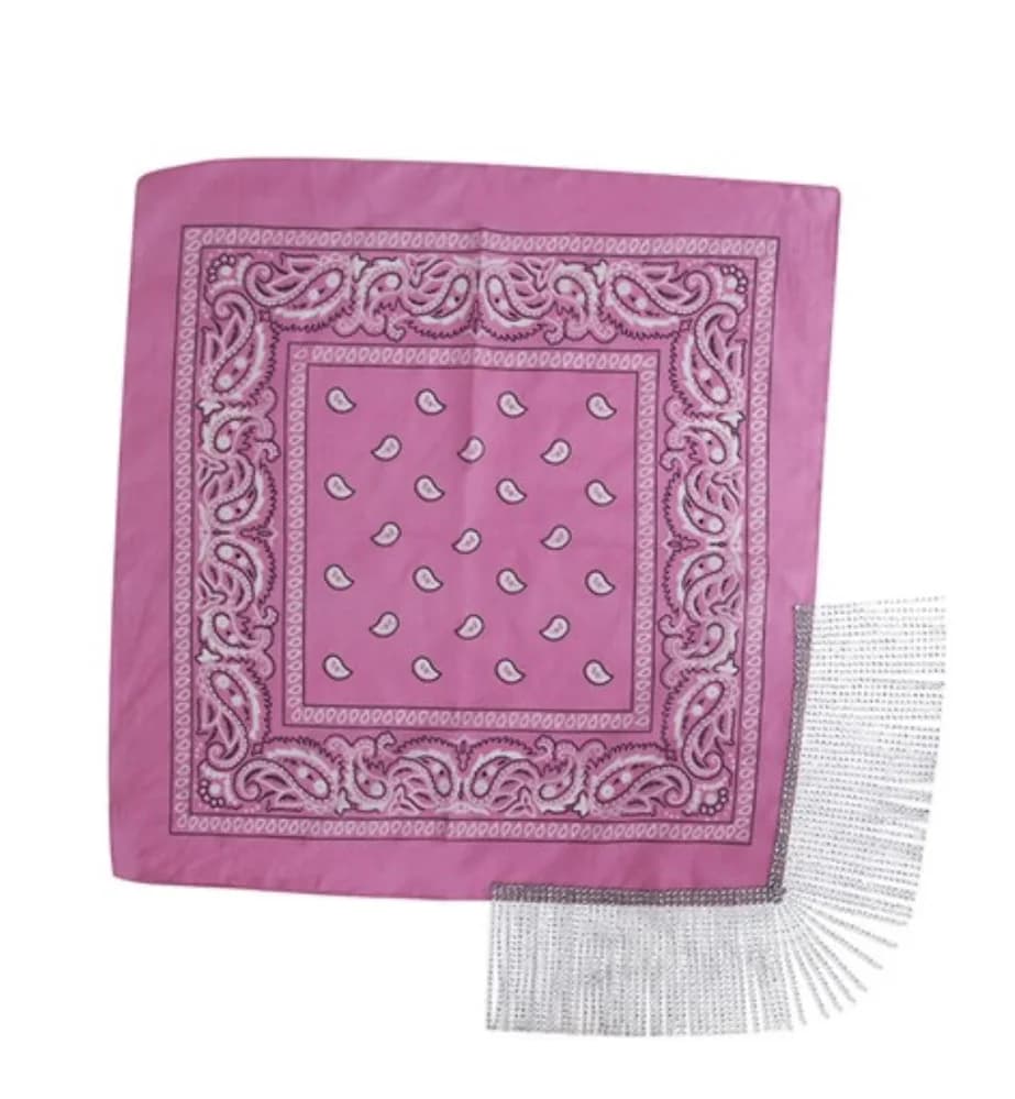 Pink Bandana with Silver Rhinestone Fringe