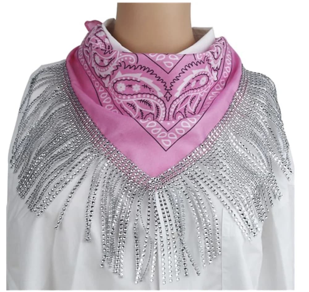 Pink Bandana with Silver Rhinestone Fringe