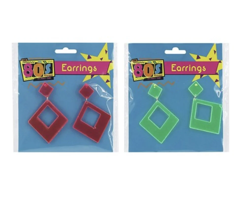 80s Geometric Earrings – Pink & Yellow
