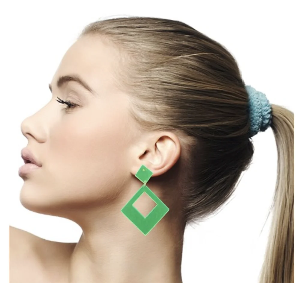 80s Geometric Earrings – Pink & Yellow