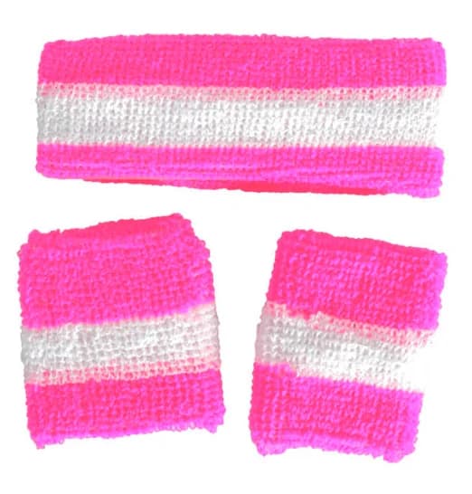 Headband & Wristband Set (Pink/White Stripe)