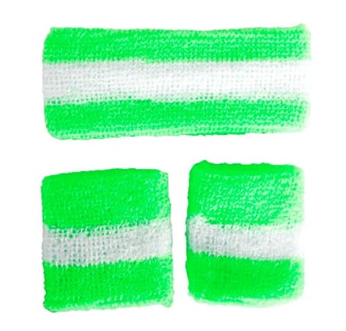 Headband & Wristband Set (Green/White Stripe)