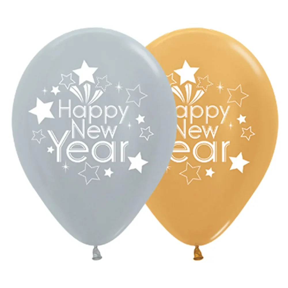 Happy New Year Balloon (Metallic Silver)– 30cm 25 Pack