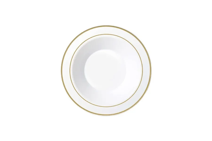 Heavy Duty White Bowl With Gold Lining (190mm) - Pk6